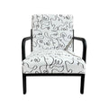 **Technische titel in het Nederlands:** Moderne fauteuil met grafisch ontworpen stof en zwarte houten frame