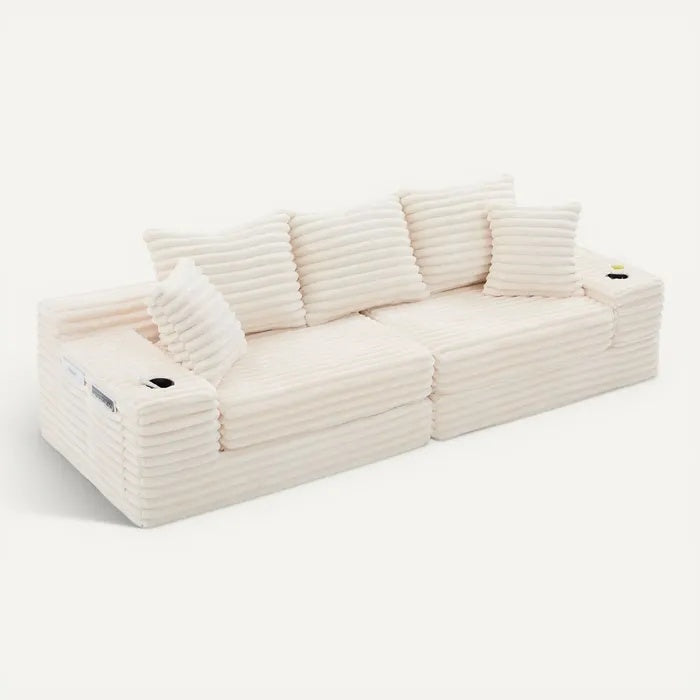 **Moderne, gestreepte bank met kussens - Comfortabel en stijlvol**