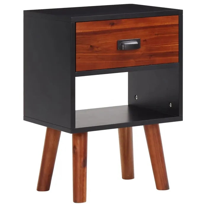 **Technische titel in het Nederlands: Moderne nachtkast met houten frame en lades**